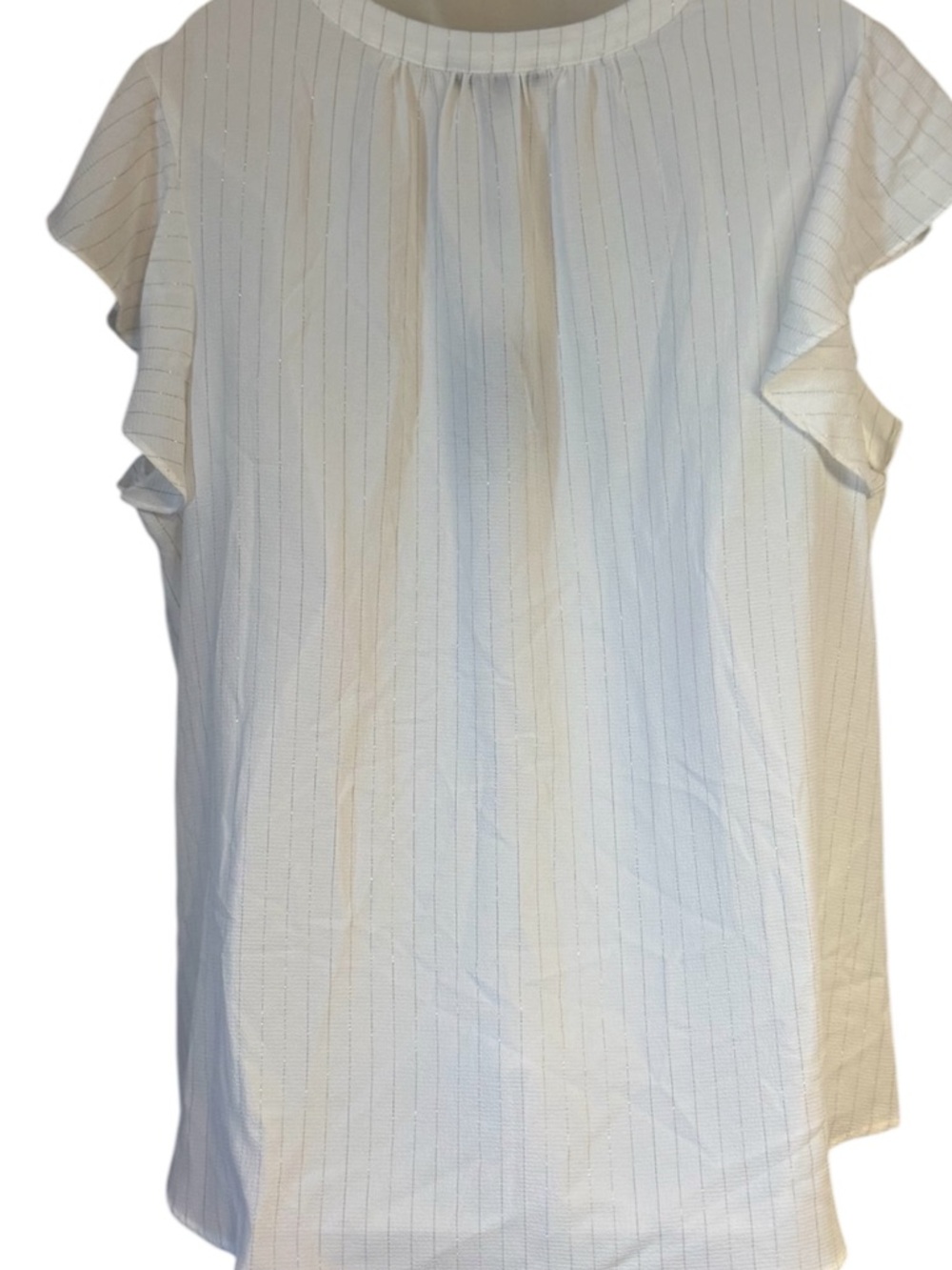 NWT Ivory w/Fine Gold Stripe Split-Neck Ruffle Sleeve Blouse PLUS: 1X #13 - Picture 5 of 11